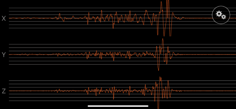 Seismograph reading in red lines of motion in the WinkBed Plus