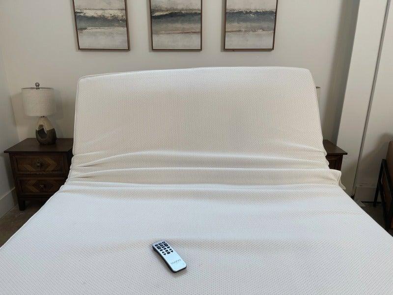 The Saatva Adjustable Base Plus in the upright position