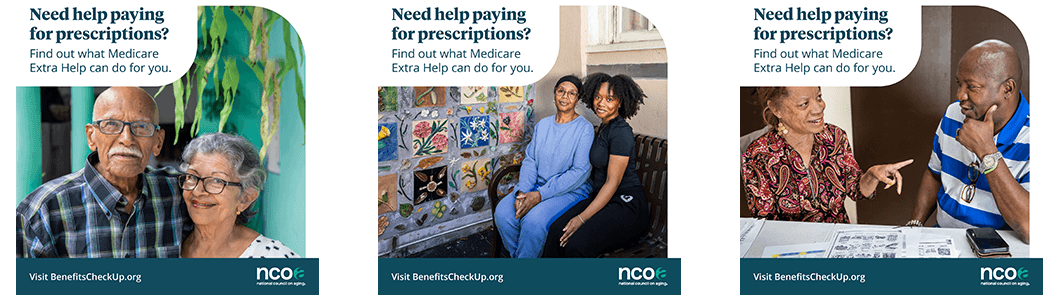 Three images of people with Medicare Extra Help