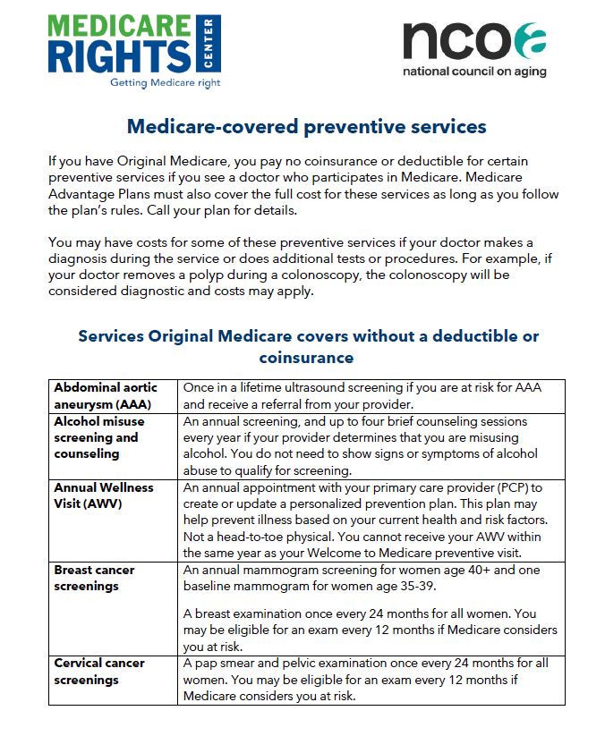 Medicare-covered preventive services