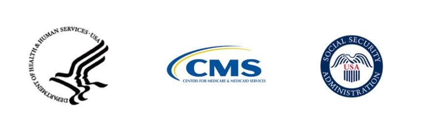 Official logos of DHHS, CMS, and Social Security