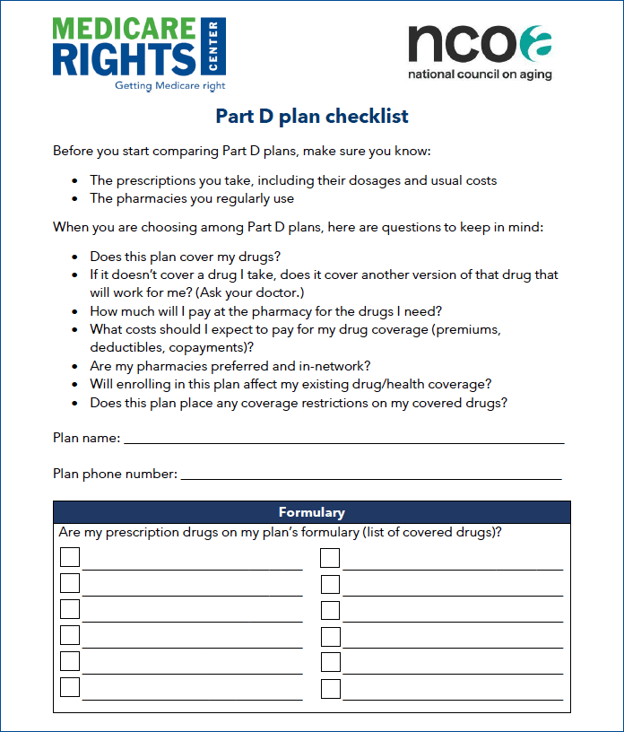 Part D plan checklist
