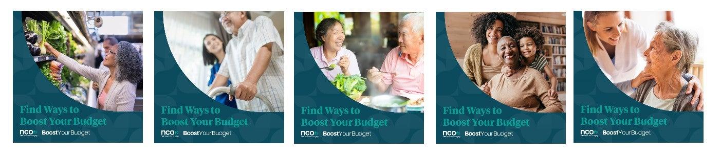 Five images of people with message Find Ways to Boost Your Budget