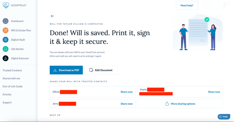 Finishing up the GoodTrust will creation process