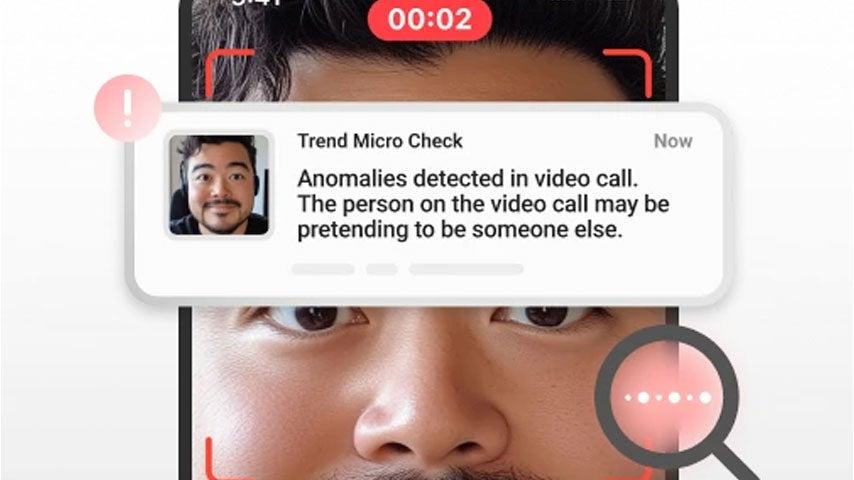 Visualization of Trend Micro Check in real-time, detecting deepfake anomalies on a video call.