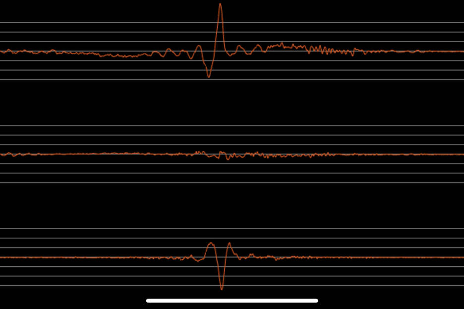 A seismograph chart shows a single spike of motion.
