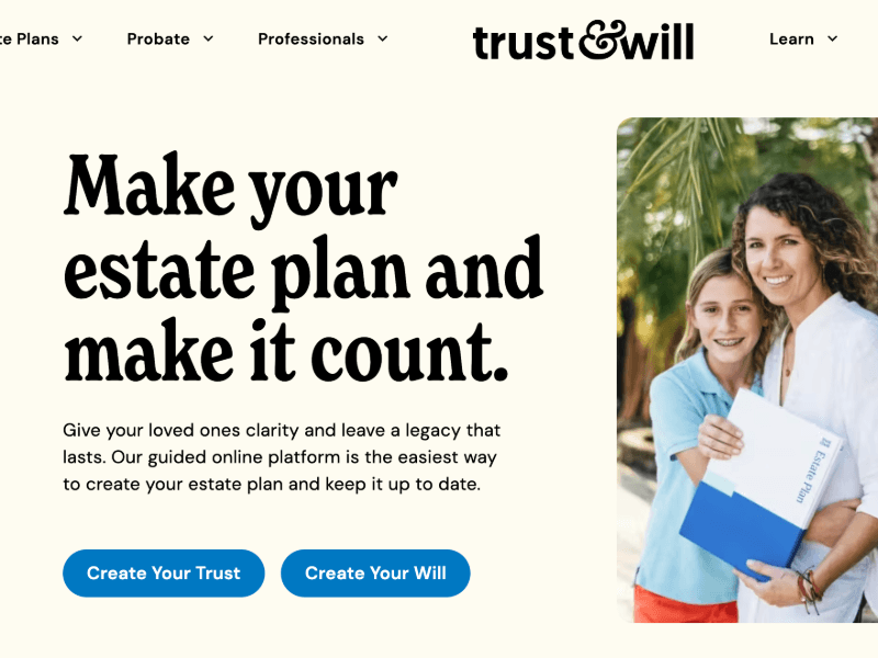 Trust & Will’s landing page
