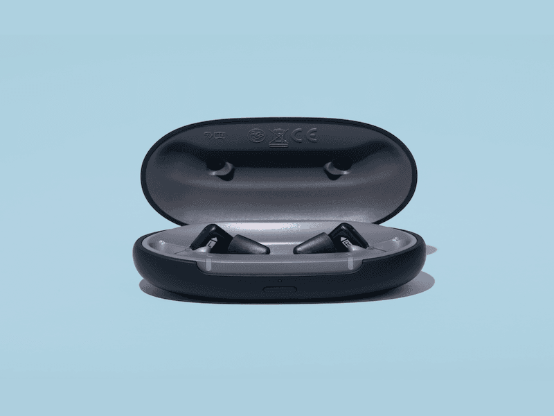 The Audicus Mini 2 hearing aid in the case