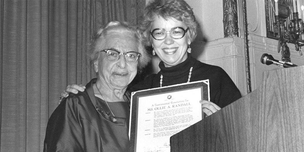 Ollie Randall, an NCOA founder and leader in the field of aging, is holding an award for her singular and outstanding contributions toward advancing the cause of aging.