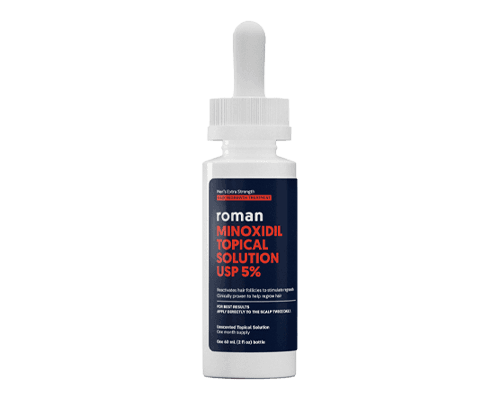 A bottle of Roman Minoxidil Topical Solution USP 5%