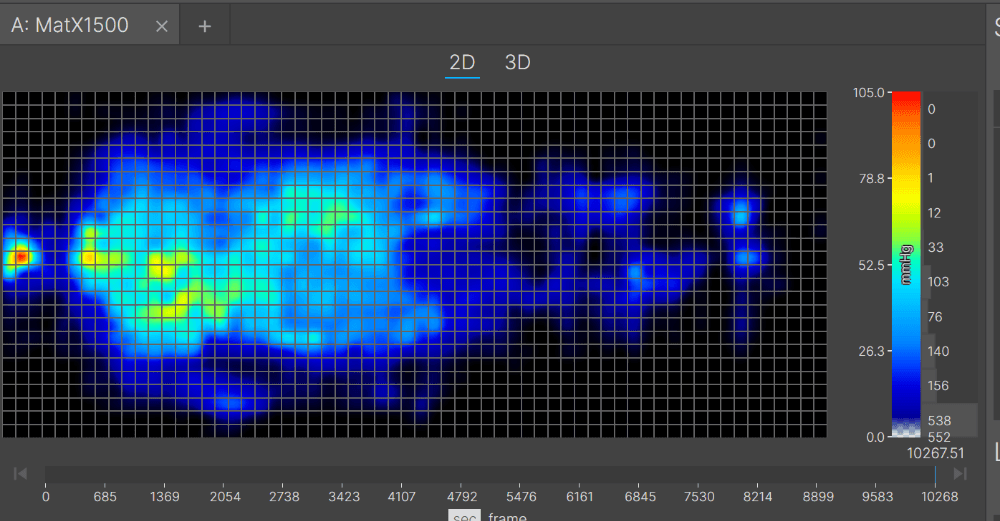 A pressure map showing a man lying on his back on the Helix Midnight Luxe mattress