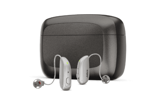 Jabra hearing aids and charging case