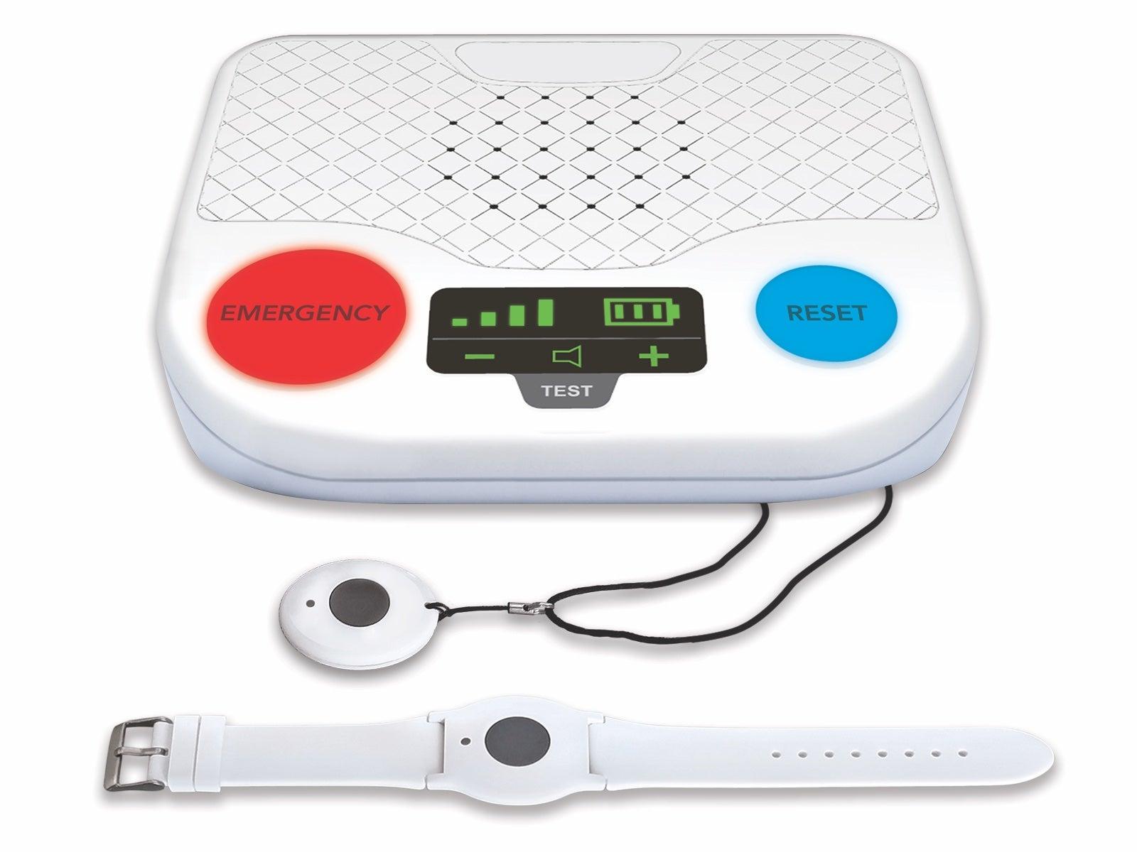 MobileHelp medical alert system with base, pendant, and watch