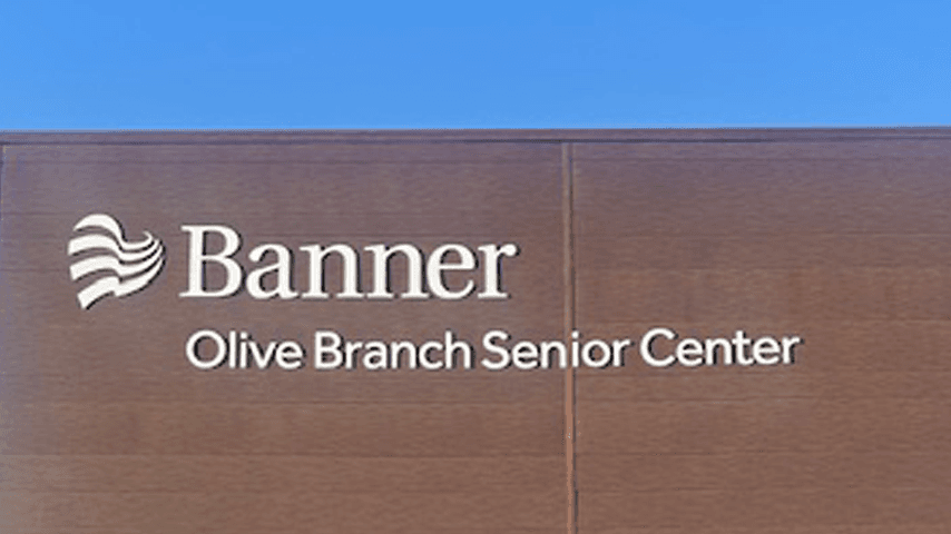 Banner Olive Branch Senior Center logo on the outside of the building in Sun City, Arizona.