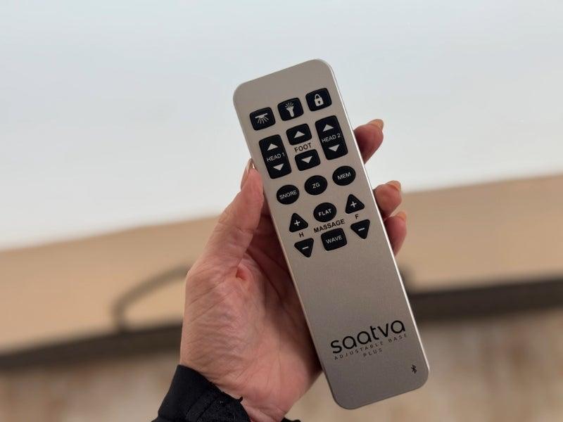 The remote to the Saatva Adjustable Base Plus