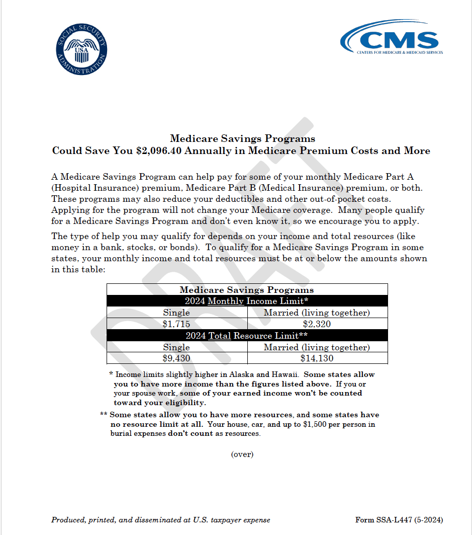Medicare Savings Program letter