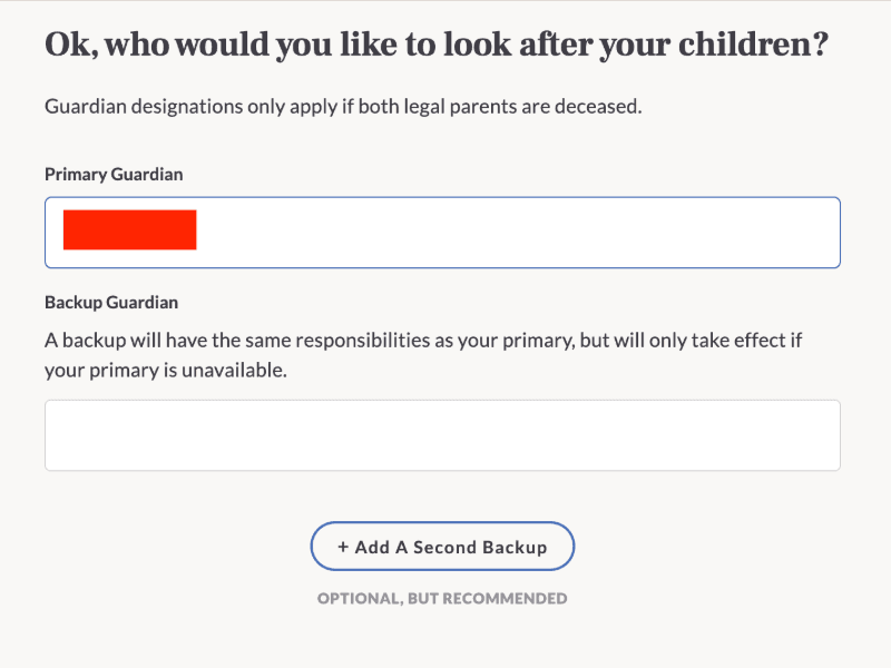 A screenshot of a prompt from Trust & Will.